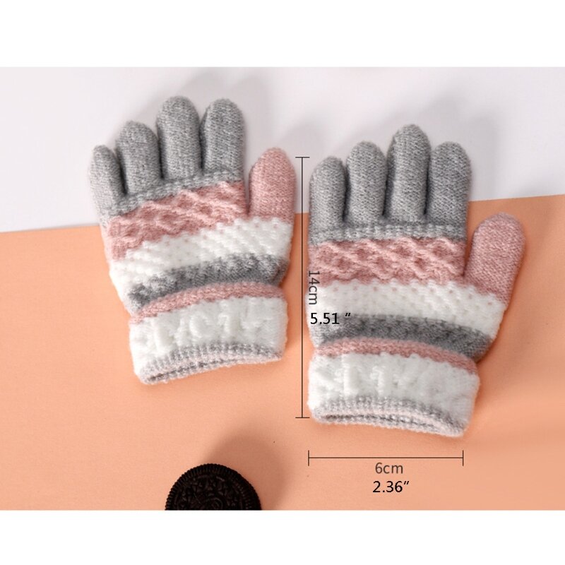 Y1UB 1 Pair Kids Winter Gloves Knitted Stripe Child Coldproof Warm Full Finger Mitten