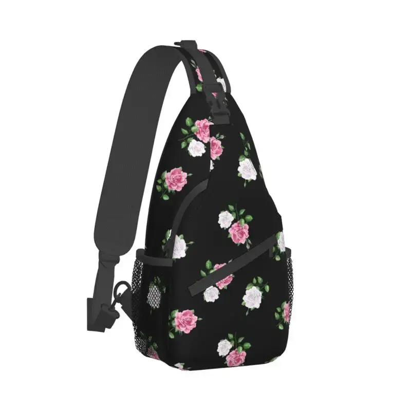Rose Petals And Leaves Sling Crossbody Chest Bag Men Cool Watercolor Floral Flowers Shoulder Backpack for Traveling
