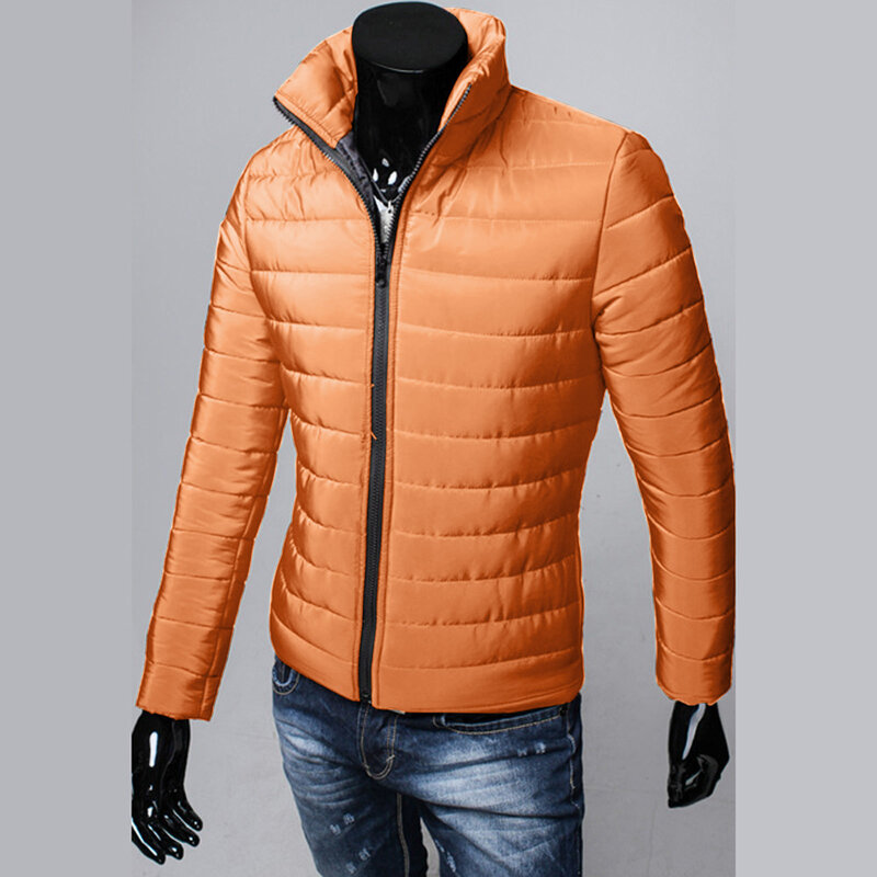 Casaco de manga comprida forrado com zíper, jaqueta de algodão quente, bolso grosso, outono, inverno