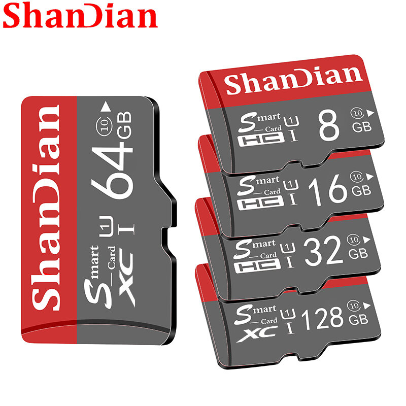 SHANDIAN kartu memori Smart SD 128GB, kartu memori asli kelas 10 64GB 8GB 16GB 32GB kartu TF HC/XC untuk ponsel pintar Tablet PC