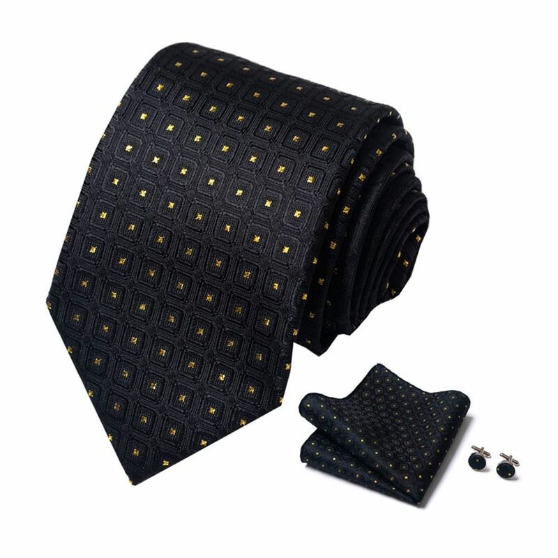 Poliéster seda negócios bolso quadrados Cufflink Set, clássico Cravat camisa acessórios, mais novo design, casamento