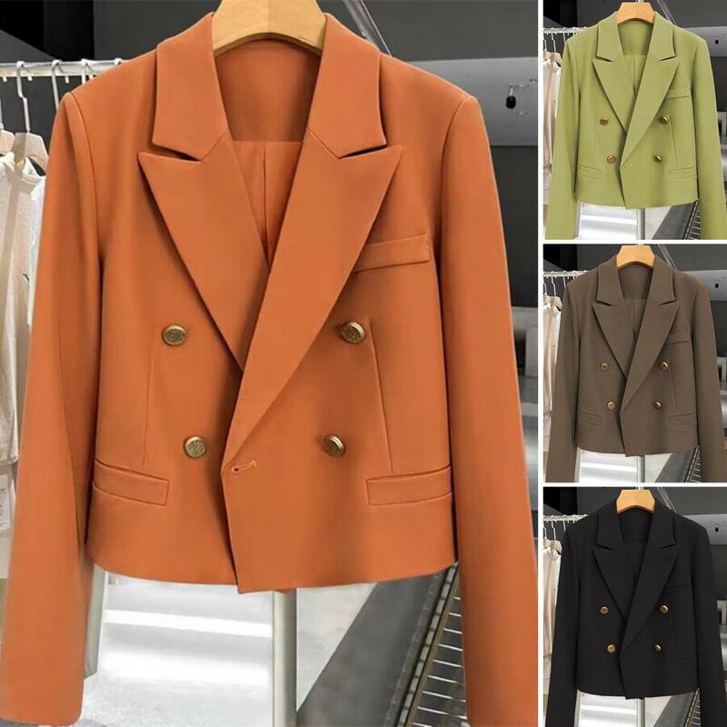 여성용 경량 재킷, 더블 브레스트 세트 코트, 출퇴근용, 사무실용, 단색, 루즈핏