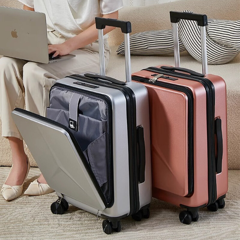 Caja de viaje multifuncional para equipaje, puerto de carga USB de 24 ", Apertura frontal femenina, caja de embarque de 20", bloqueo de contraseña de expansión