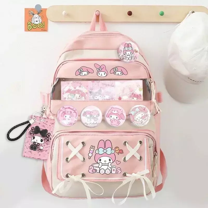 حقيبة ظهر Hello Kitty Kuromi للنساء ، حقيبة مدرسية برسوم كرتونية لطيفة ، حقيبة ذات سعة كبيرة لطلاب المدارس الإعدادية ، الموضة