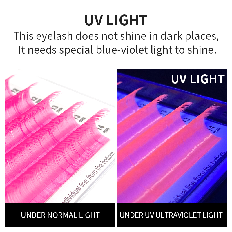 NATUHANA UV Neon Lash Extenions Glow In The Dark Lashes เรืองแสงสีเขียวสีสันสดใสจำนวนมากคลาสสิกแต่ละขนตาแต่งหน้า
