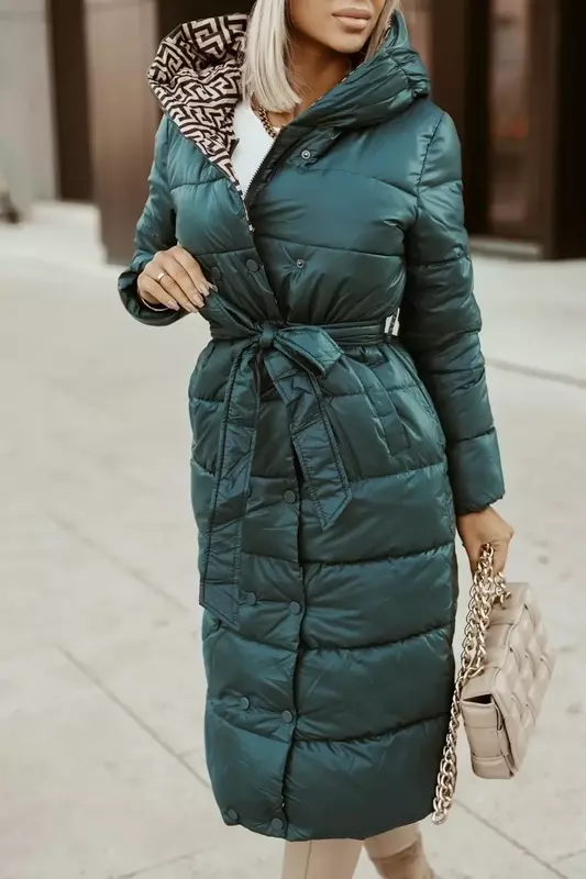Женский длинный пуховик с хлопковой подкладкой, Свободное пальто с полуворотником и шапкой, женская теплая элегантная повседневная одежда, весна 2024