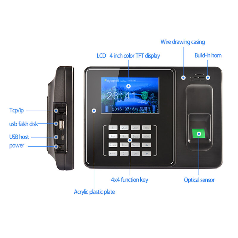 Wifi tcp/ip back-up bateria de impressão digital comparecimento do tempo da máquina cartão assistência empregado controle relógio