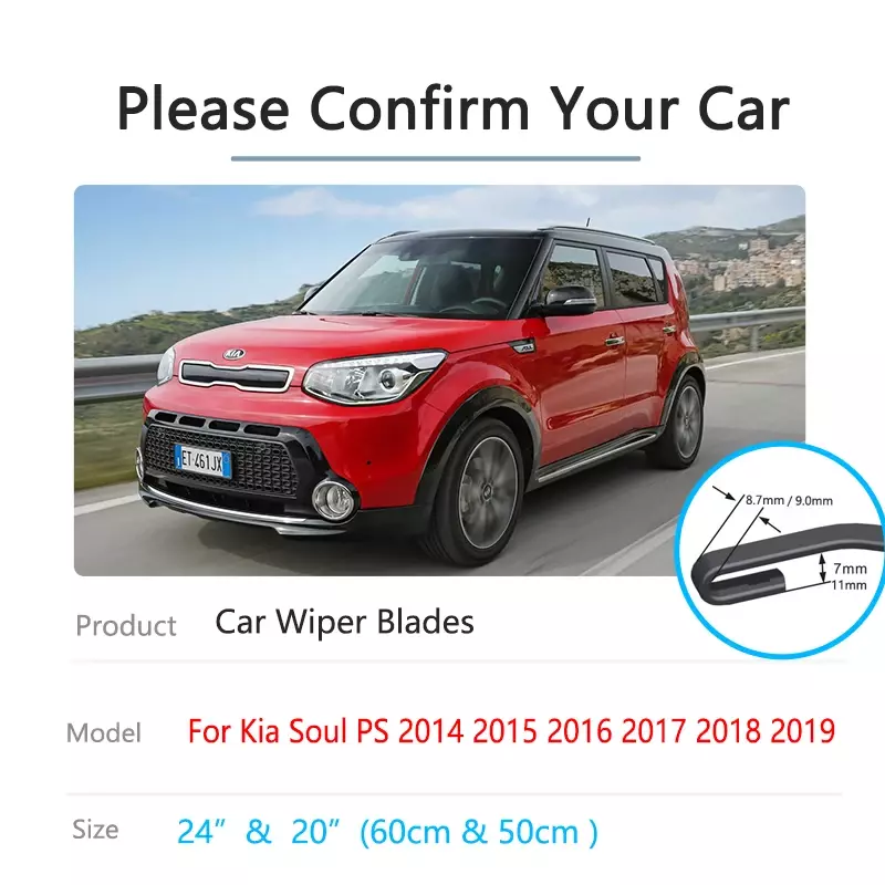 For Kia Soul PS 2014 2015 2016 2017 2018 2019 Windscreen Frameless Wiper Blades Front Rear Set Cutter Window Cleaners Hatchback