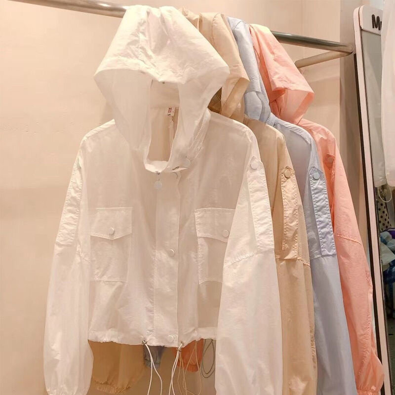 Odzież z filtrem przeciwsłonecznym dla damskiej odzieży wierzchniej w 2024 r. Nowa letnia cienka kurtka z kapturem i odporna na promieniowanie UV YA