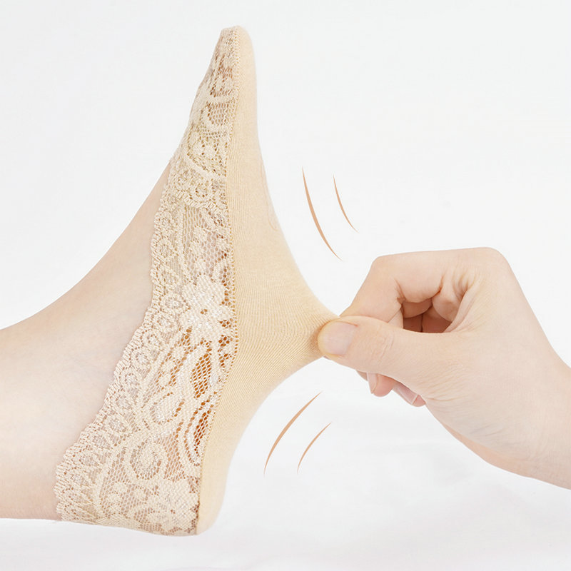Calcetines tobilleros antideslizantes de algodón para mujer, calcetín Invisible de encaje, a la moda, 5 pares