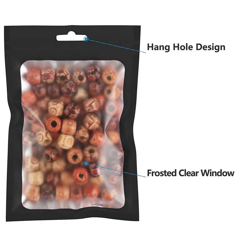 粘着性のある再利用可能なビニール袋,宝石の表示用の透明な窓付きの吊り下げバッグ,黒色,50個