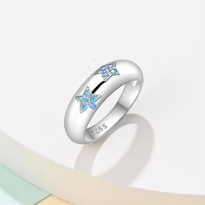 Sparkling 925 Sterling Silver Blue Star Ring For Women's Stargazing Creative Jewelry Accessories