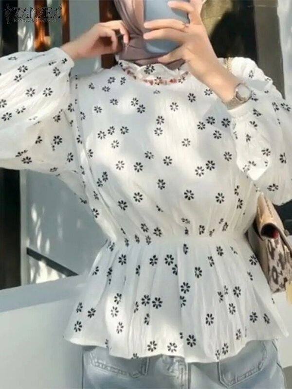 2023 Vintage, w kwiaty bluzka ZANZEA muzułmańska artystyczna damska TopsTurkey Dubai Abaya jesienna z długim rękawem koszula na co dzień eleganckie bluzki