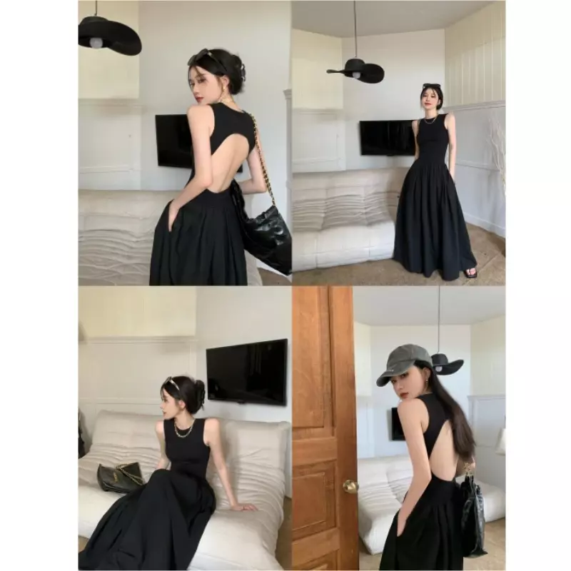 Sexy Sleeveless Long Maxi Dress Women 2023 Y2k Summer Bodycon Elegant High Street Backless Outfits Ladies Party Club Sundress