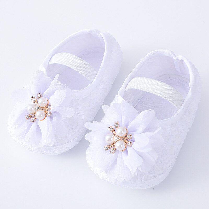 Niemowlęta dziewczynki buty na płaskim obcasie Mary Jane kwiat perłowy ślub księżniczki sukienka buty do chodzenia dla noworodków i niemowląt