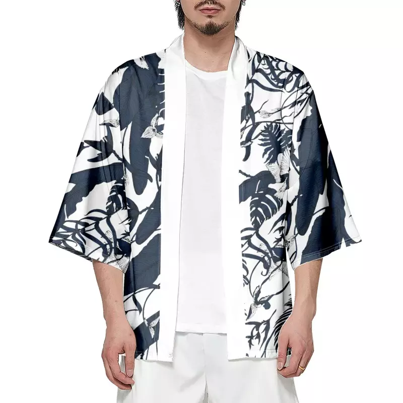 Chemises Haori à Imprimé de Feuilles pour Homme et Femme, Streetwear, Cardigan, Y-Beach, Vêtements d'Entrée, Kimono Japonais, 2024