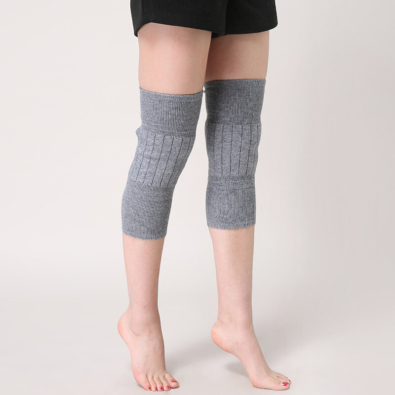 Pelindung lutut rajut wanita, wol kasmir musim dingin hangat Anti selip elastis lengan lutut pelindung sendi untuk Yoga/tari/latihan