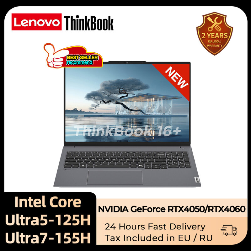 Lenovo-laptop thinkbook 16 +, Intel Ultra 5, 125h/7, 155h, cpu rtx 4050/rtx 4060, 16g/32gb, 512gb/1t ssd, 16 polegadas, 2,5 k, 120hz