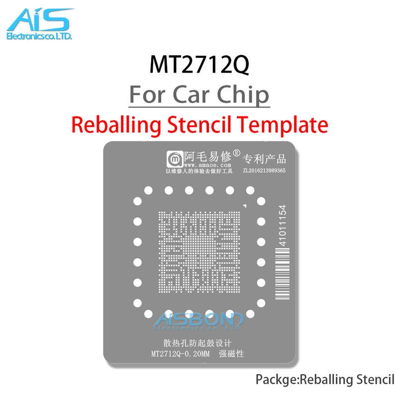 Plantilla de Reballing BGA para placa de posicionamiento de chip de computadora de coche MT2712Q, Red de estaño de planta