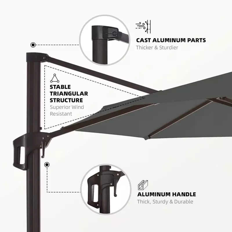 Patio Paraplu, Cantilever Patio Parasols, W/ Fade Weerstand Gerecycled Weefsel, 360 ° Rotatie Aluminium Paal, Patio Paraplu