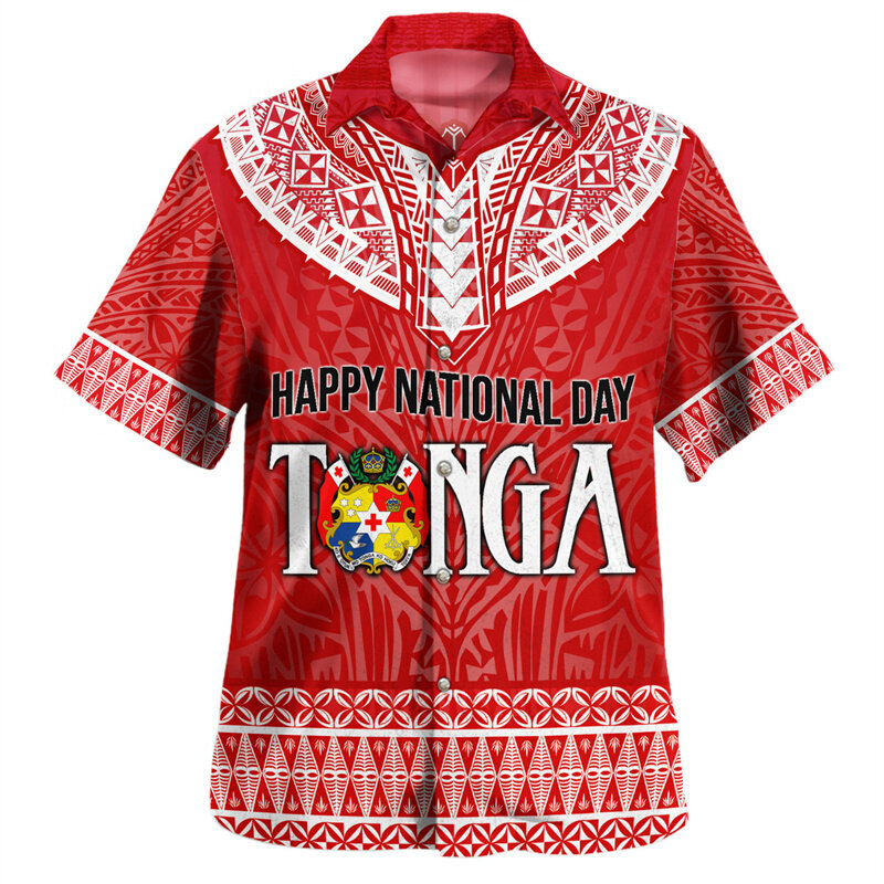 3D The Kingdom Of Tonga Flag Printing camicie uomo Tonga Coat Of Arm Emblem Graphic Short Shirts Harajuku camicie abbigliamento camicette