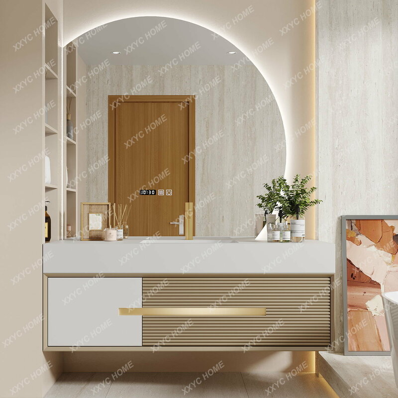 Combinação do armário do banheiro Armário esperto simples Francês Personalizado Estilo Creme Lavatório Lavatório Combinação do armário