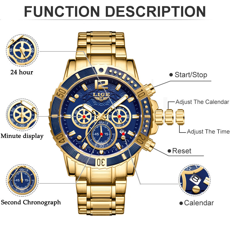 LIGE 여성용 스테인리스 스틸 쿼츠 손목시계, 최고 브랜드 럭셔리 방수 시계, 패션