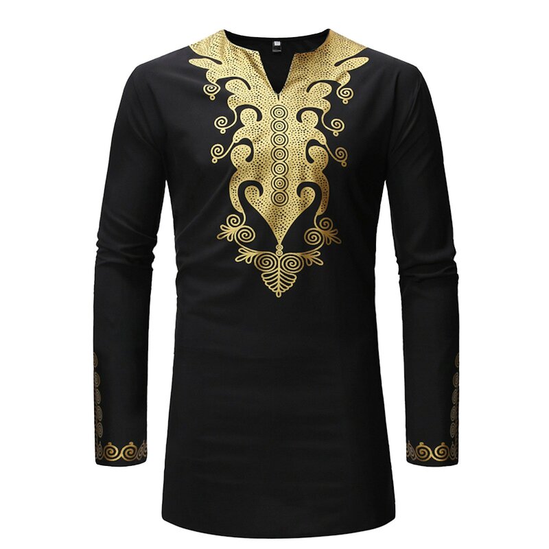 Men's Printed Shirt with Standing Collar Arabia Pullover Turkish and Chief Indian Shirt Spring and Summer Style