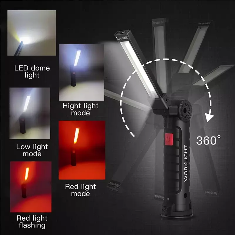 Neue tragbare Cob LED Taschenlampe USB wiederauf ladbare Arbeits licht magnetische Laterne Hängelampe mit eingebauter Batterie Camping Taschenlampe