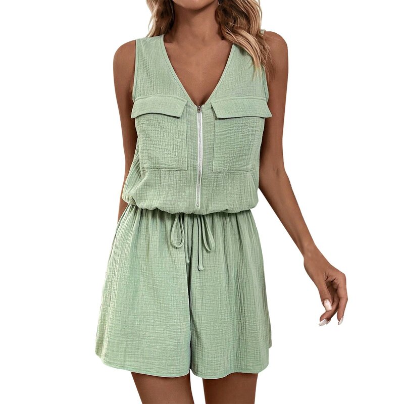 Women's Casual Scoop Neck With Pockets Sleeveless Tank Top Simple Jumpsuit Elegant Temperament Shorts Rompers monos largos