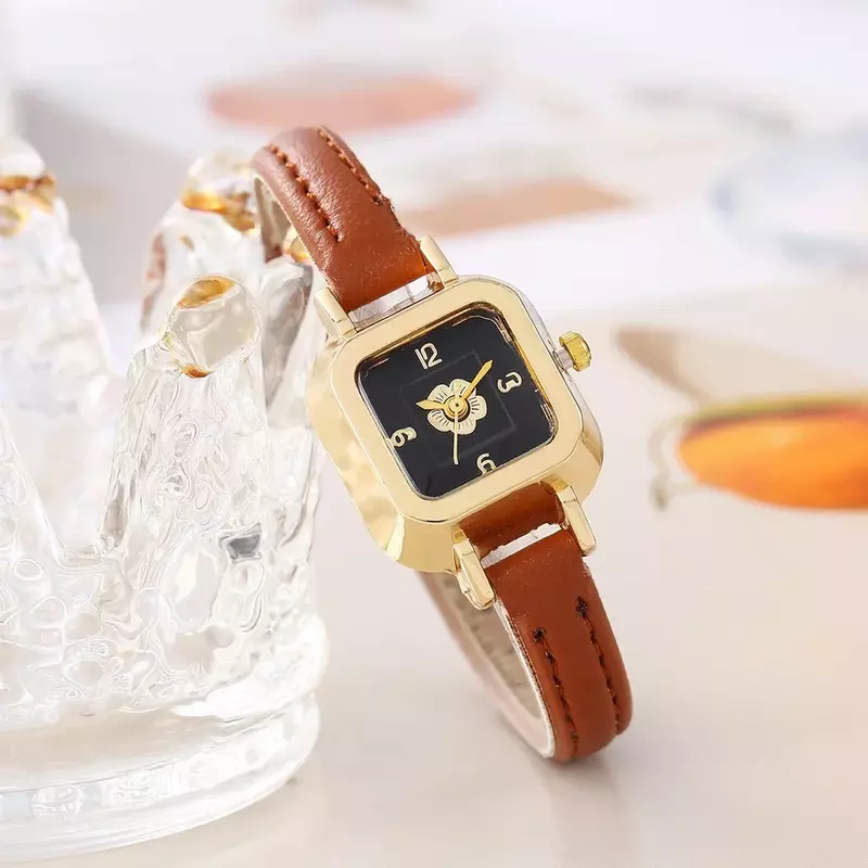 Pulseira vintage relógio flor definida para mulheres, relógio de pulso pequeno