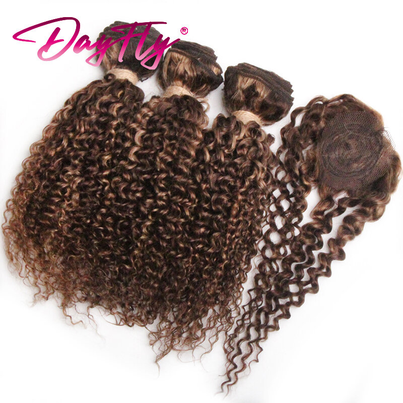 Ombre Curly Human Hair Bundles Brazilian Hair Weave Bundles with Closure 3 Jerry Curly Hair Bundles with Circle Center Closure