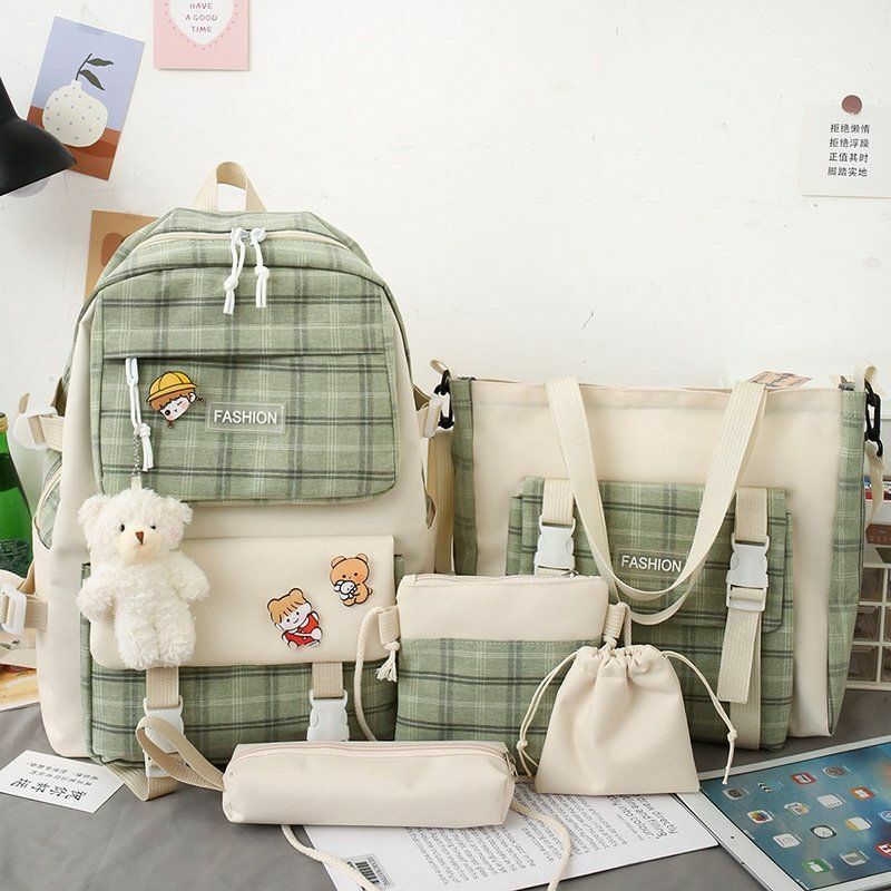 Interrupteur sac à dos à carreaux de style japonais pour les filles du primaire, ensemble de sacs à double initiative coréen