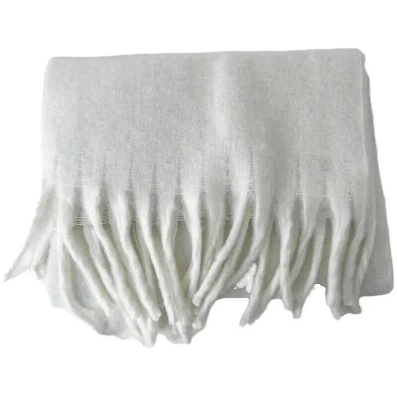 Luxury Cashmere Scarf Classic Tassels Fluffy Scarf Solid Color Soft Shawl Thickened Warm Large Scarves Versatile Shawl Women