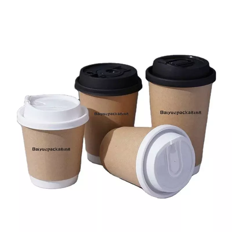 クラフト紙のコーヒーカップ,使い捨てカップ,無地,二重壁,食品グレード,カスタマイズ可能な製品,卸売