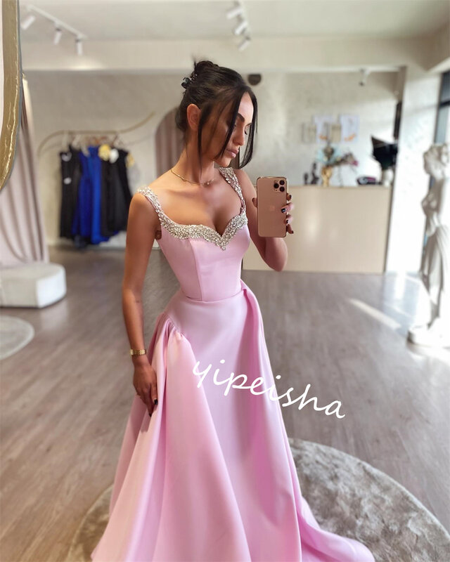 Jersey Draped Beading Party Ball Gown Spaghetti Strap Bespoke Occasion Gown Long Dresses