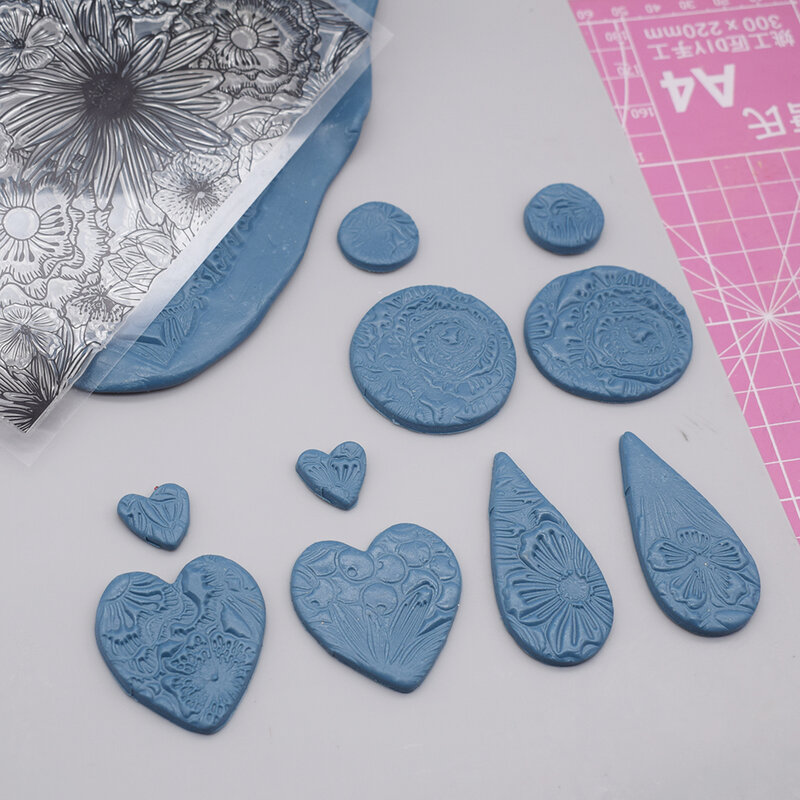 More Full Flower Pattern Clay Stamp Emboss Sheet Clay Jewelry DIY Texture Impression Make Polymer Clay Earring Necklace Pendant
