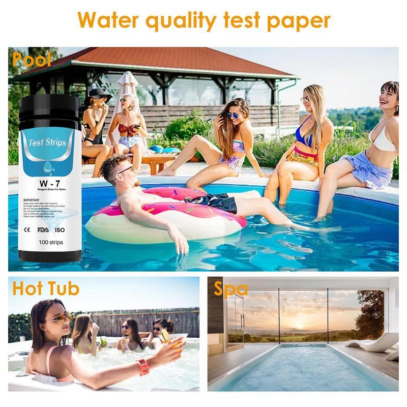 Tiras de teste de piscina Tiras precisas de teste de água Cloro total de ph alcalino para água potável 100pcs para testar a dureza, 7 em 1