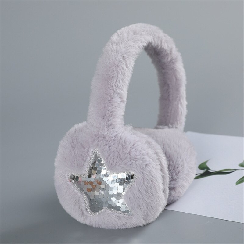 Foldable Plush Ear Muffs for Women Warm Sequins Star Ear Warmers Cold Weather Furry Ear Covers for Outdoor Activities