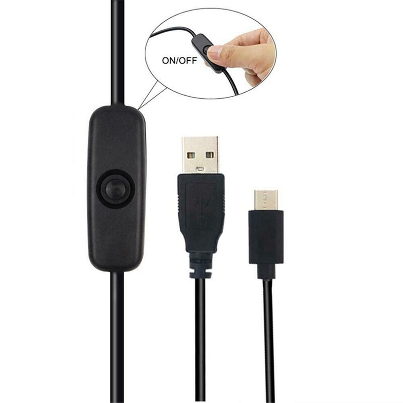 2X Kabel zasilający 5V 3A USB do zasilacza typu C z przyciskiem włączania i wyłączania dla Raspberry Pi 4 Model B