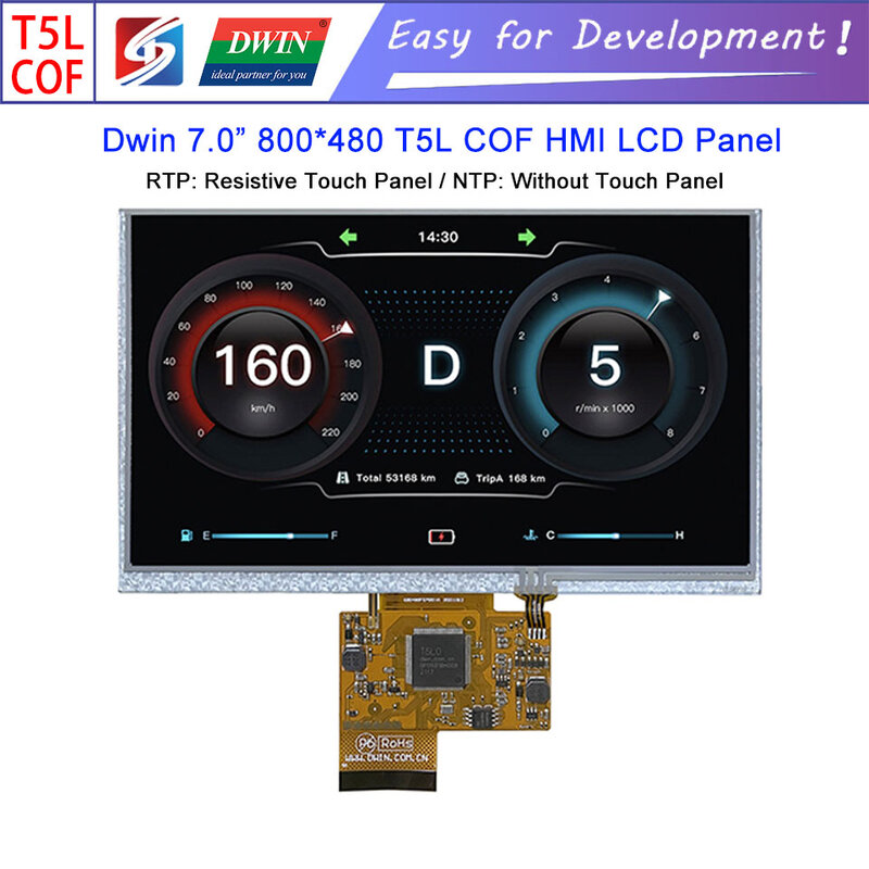 Dwin t5l hmi display inteligente, dmg80480f070_01w 7.0 "800x480 cof uart painel de toque resistive tela do módulo lcd