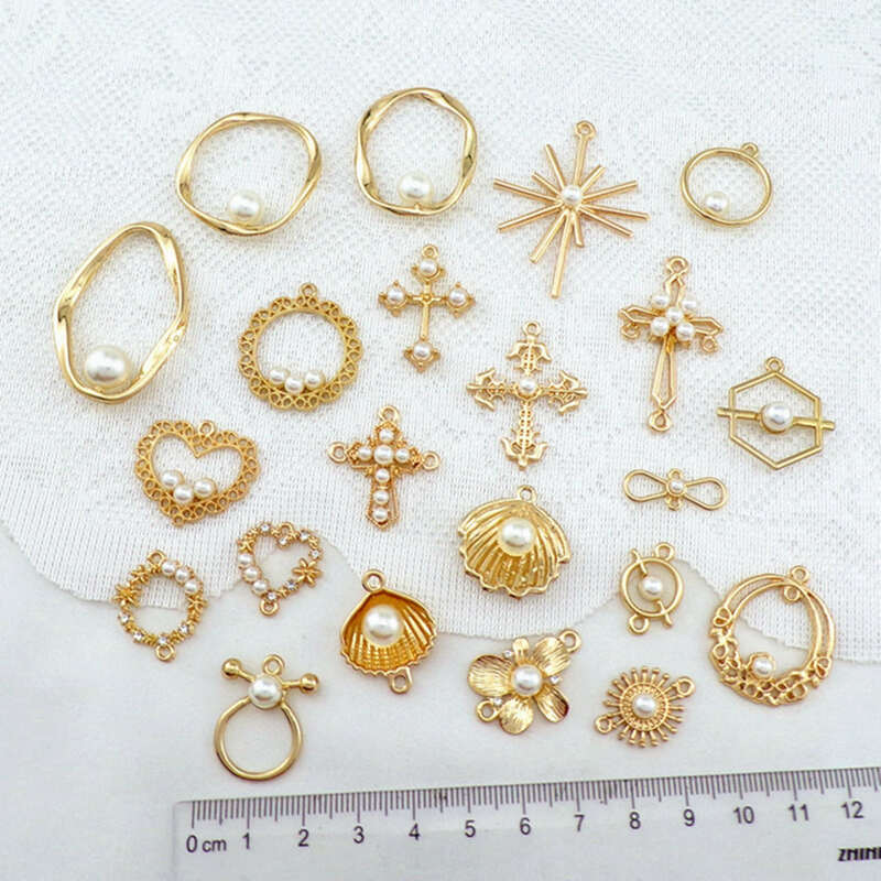 5 Pçs/lote DIY liga acessórios de jóias brincos de pingente de pérola brincos de pingente de cruz colar de estrela decoração material