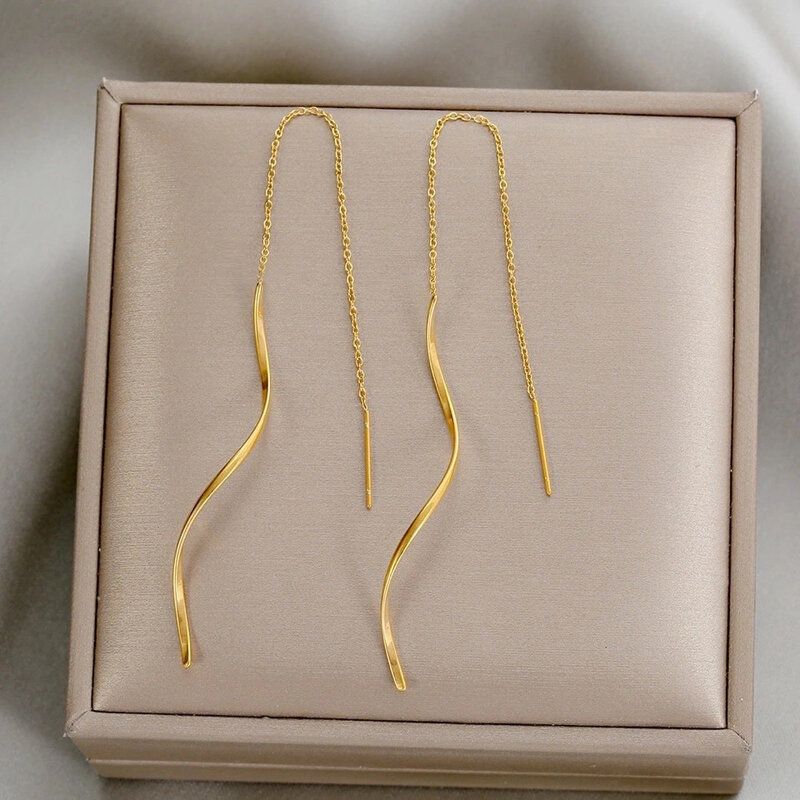 Accessori per le donne orecchini lunghi con nappe per le donne a forma di onda semplice orecchino a catena lunga regalo di gioielli per feste di matrimonio