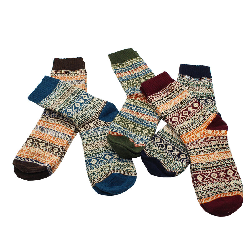 5คู่ฤดูหนาวผู้หญิง Thicken ความร้อนขนสัตว์แคสเมียร์ Snow ถุงเท้าแฟชั่น Casual Euramerican National Wool ถุงเท้าสำหรับสตรี