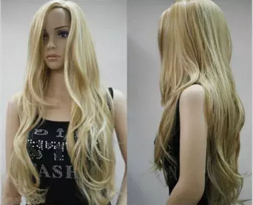 Kostenloser Versand neue lange Mischung blonde synthetische Haare wellige hitze beständige Cosplay Haar volle Perücken