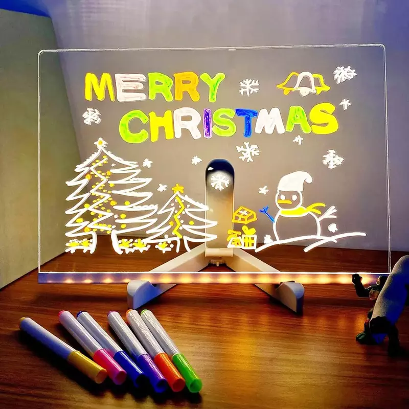 Akrilik LED bercahaya papan gambar mainan untuk anak-anak antigores dapat diatur huruf papan pesan hadiah Natal