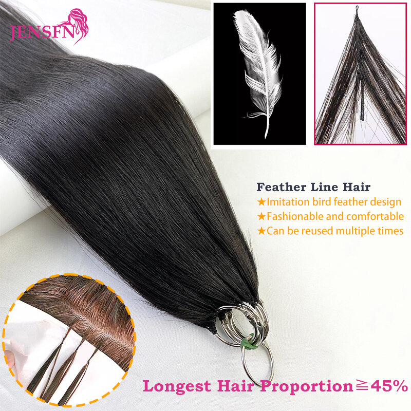 JENSFN ekstensi rambut lurus bulu mikro, ekstensi rambut manusia asli, rajutan tangan lurus 0.8g/untai untuk salon rambut