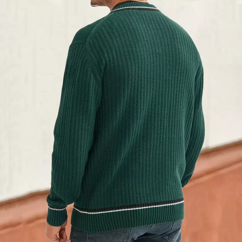 Streetwear maglione da uomo moda Patchwork a righe Jacquard maglione lavorato a maglia top per uomo inverno Casual manica lunga con scollo a V maglioni