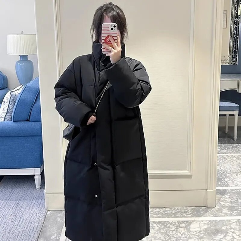 Formalny kurtka podszyta bawełną płaszcz damski modny długa luźna gruby ciepła Parka płaszcz zimowy nowy z koreańskiej bawełny płaszcz wiatrówki
