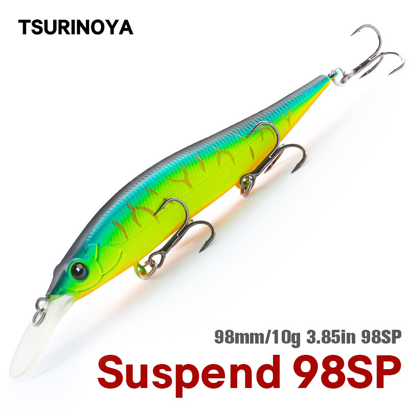 TSURINOYA 미노우 낚시 루어, 오로라 98mm, 10g, 최대 2.2m 텅스텐 무게, 롱 캐스팅 배스 파이크 저크베이트 하드 미끼, 98SP
